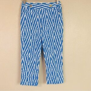 J. McLaughlin Blue/White Geo Print Cropped Pants Size 2